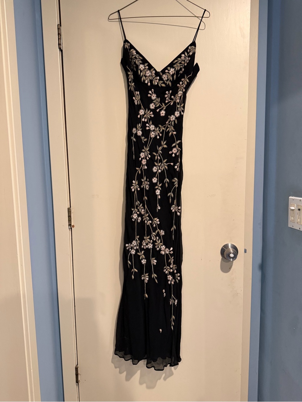 Vintage Black Floral-Embroidered Slip Dress